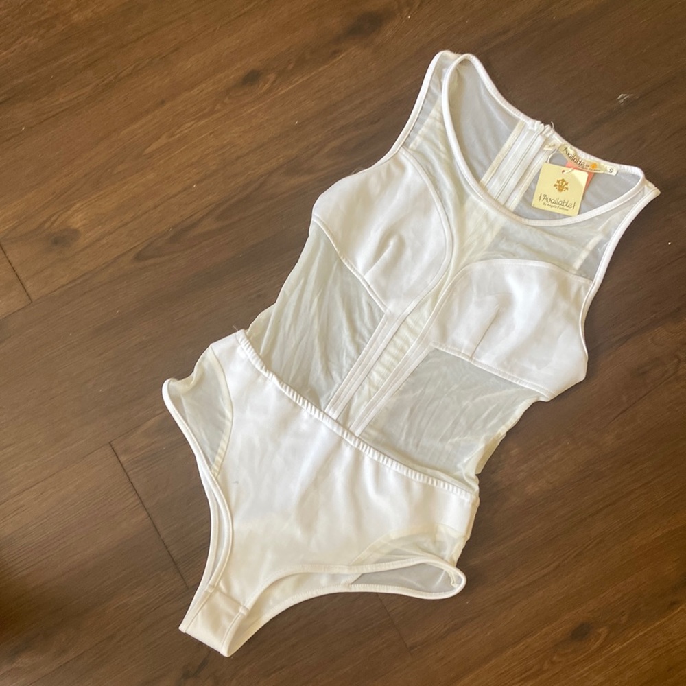 white cutout bodysuit/bathing suit
